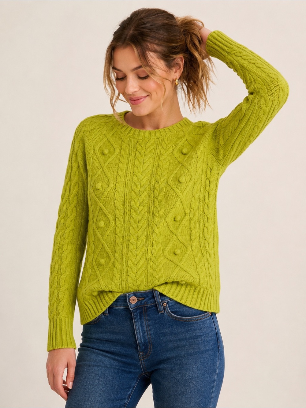 Boden C‎a‎ble Knit Aran‎‎‎‎‎‎ Fisherman Bobble Sweater Size US 4